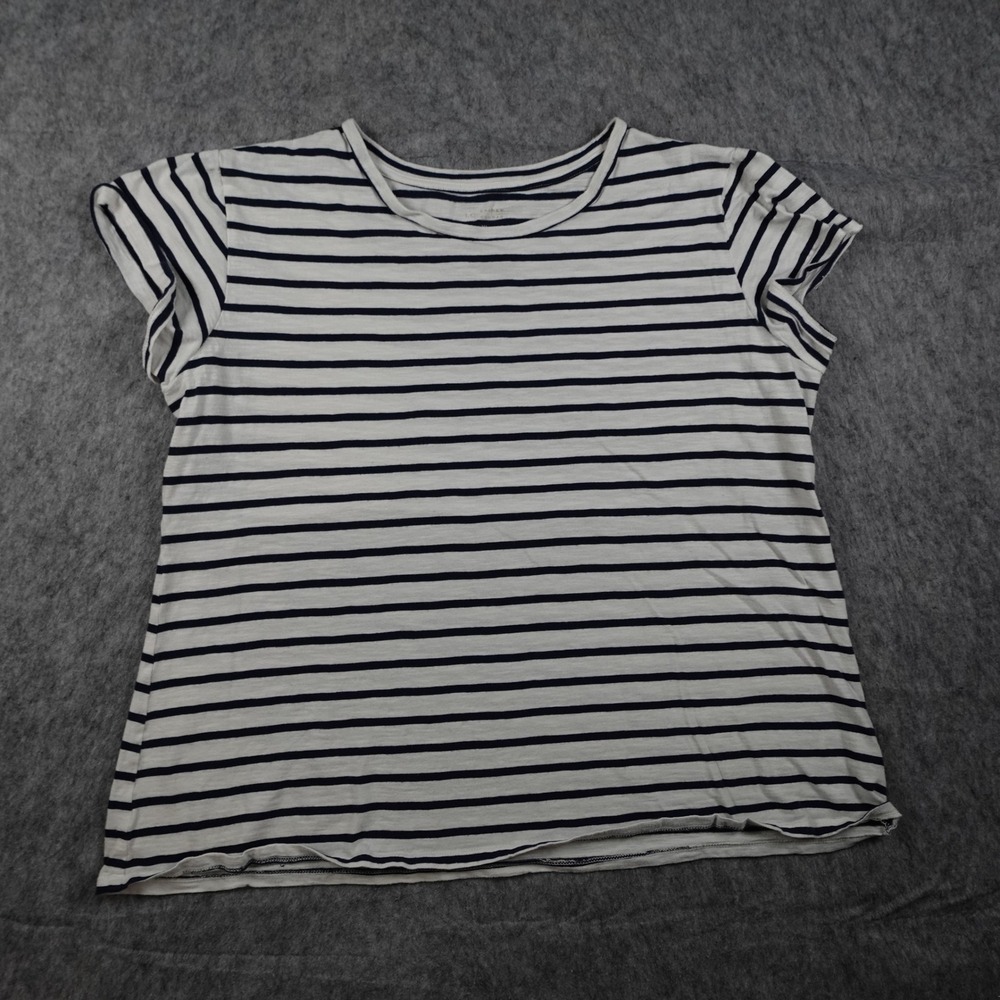 Lauren Conrad Top Women Extra Large White Navy Striped Short Sleeve Cotton Tee